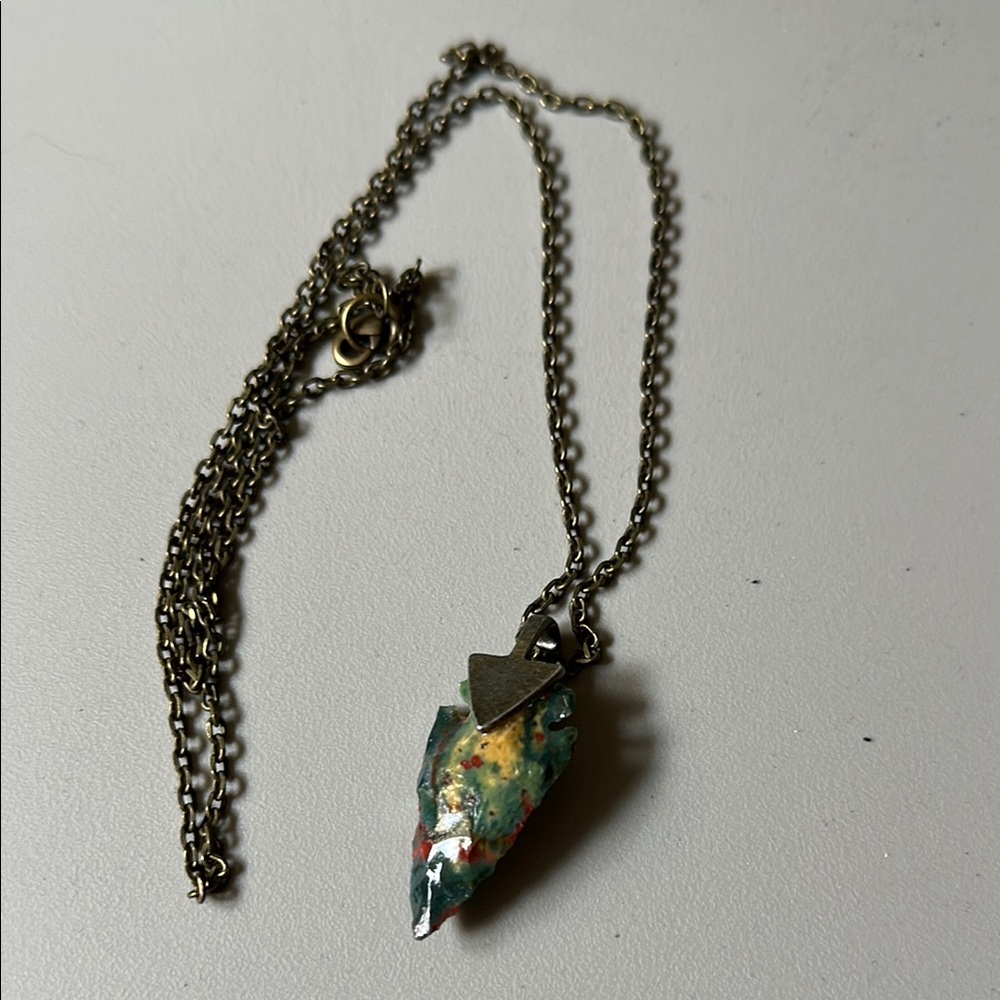 Gold Necklace with Iridescent Arrowhead Pendant